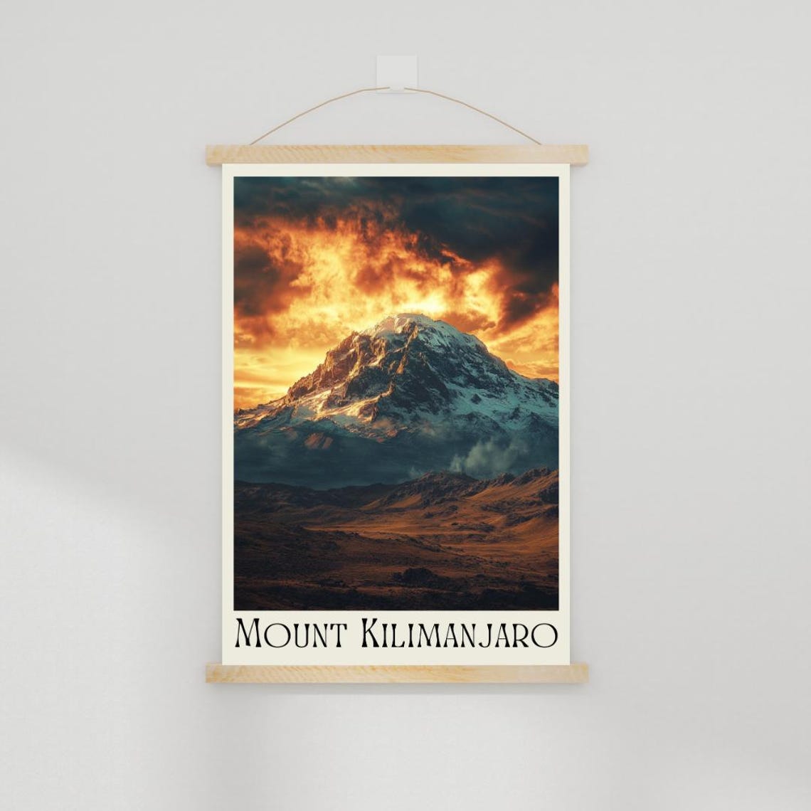 Mount Kilimanjaro Poster with Fiery Sunset over the Snow Peak - Image 2