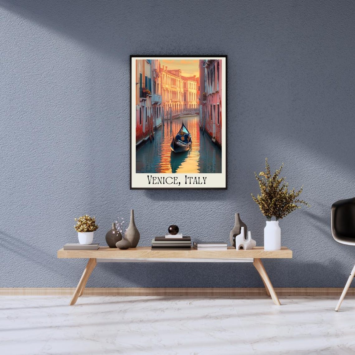 Venice Italy Travel Poster with Gondola Gliding on a Canal at Sunset - Image 3