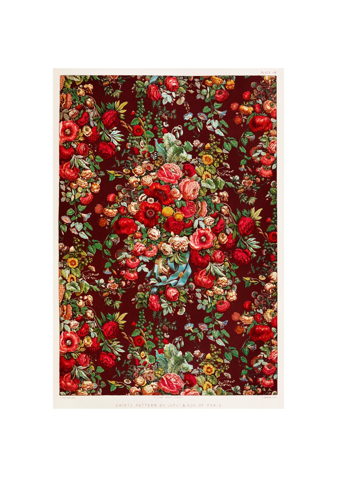 Textile Pattern Print, Vintage Lithography From 1853