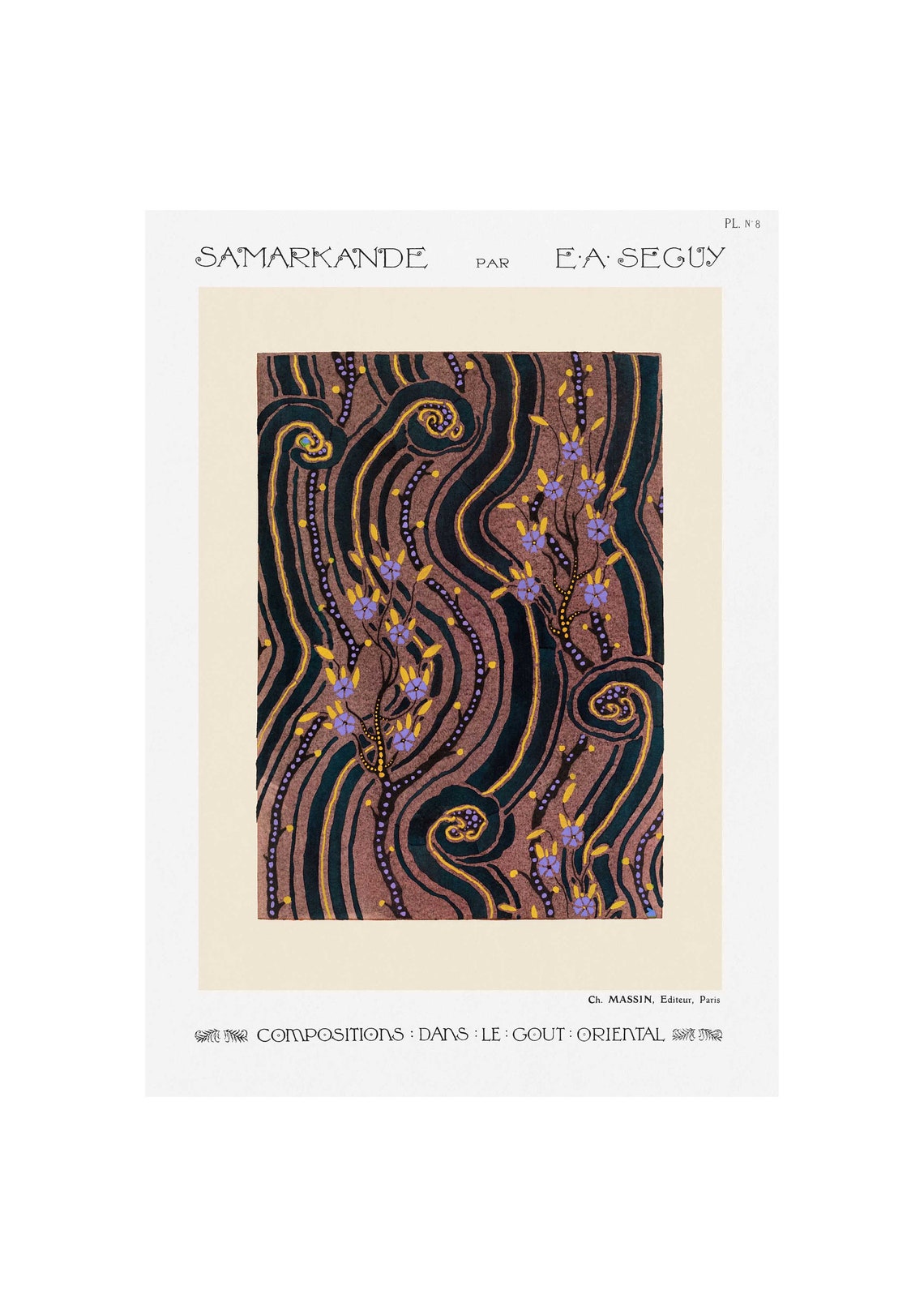 E.A. Seguy Samarkand Plate 8 Wave and Blossom Oriental Poster