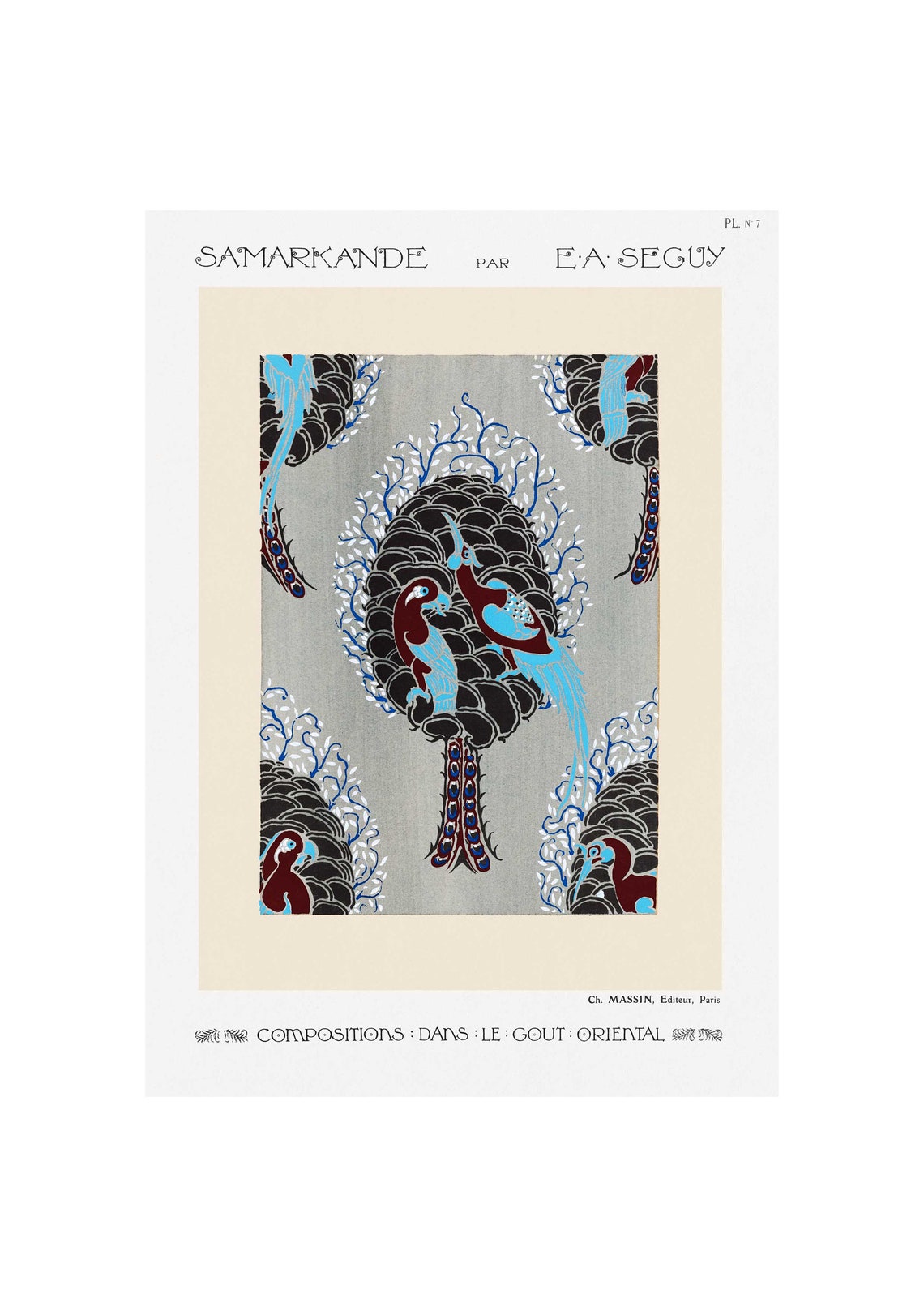 E.A. Seguy Samarkand Plate 7 Peacock Birds Oriental Art Poster