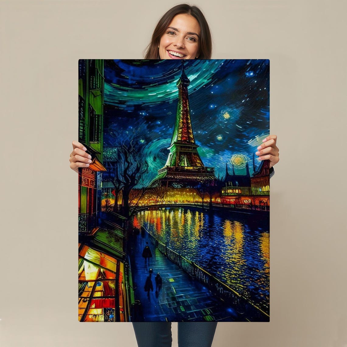Paris Eiffel Tower Starry Night Van Gogh Style Dreamy City Poster - Image 4