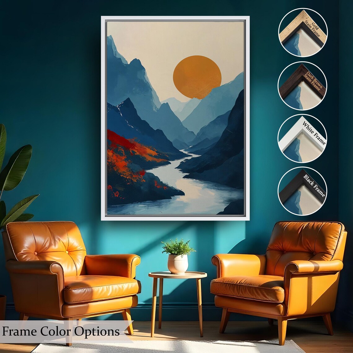 Sunset Between Mountains Landscape Art Print - Image 2