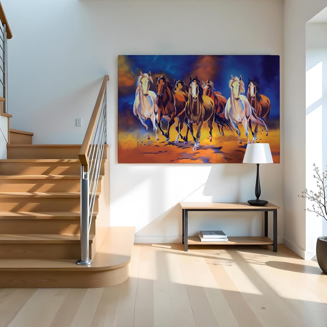 Seven Galloping Horses Sunset Wild Herd Dynamic Animal Poster - Image 2