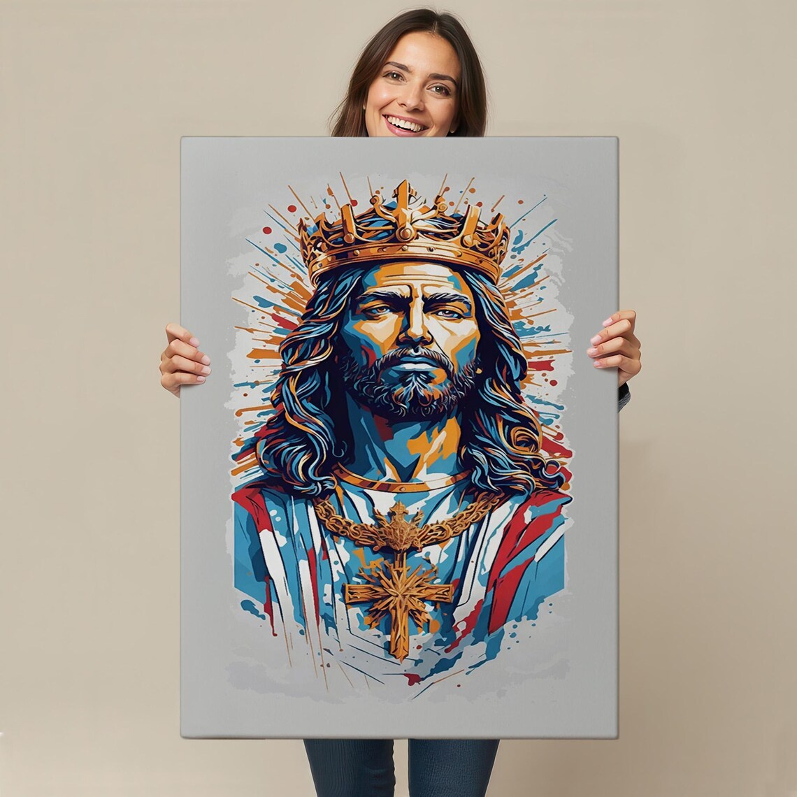 Jesus Christ Crown Pop Art Colorful Christian Faith Wall Poster - Image 4