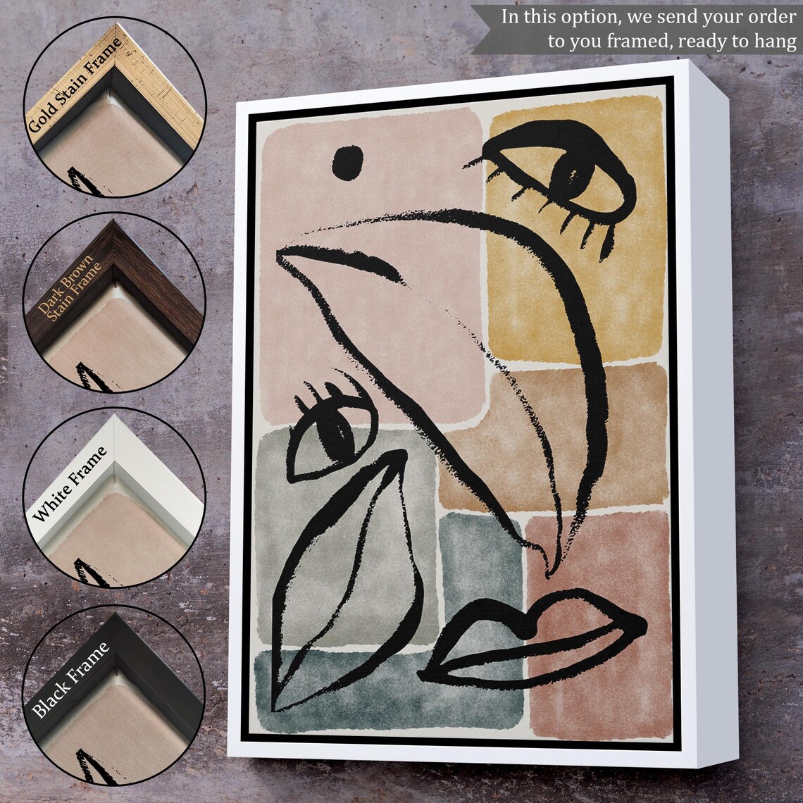 Abstract Face Line Art Pastel Color Blocks Modern Boho Style Wall Poster - Image 3