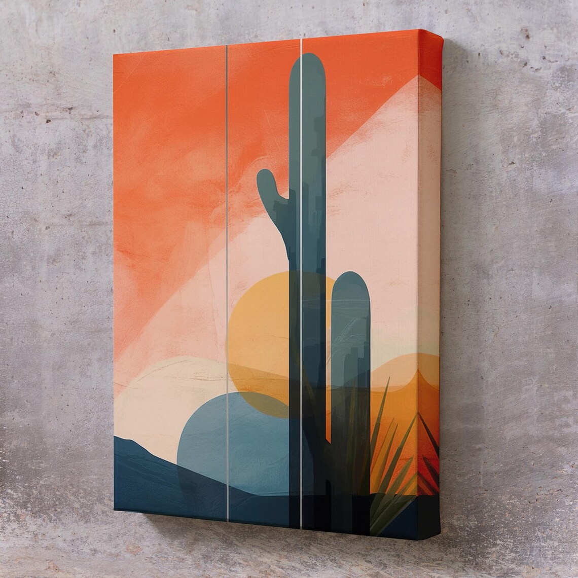 Cactus Patterned Soft Painting, Nature Decor