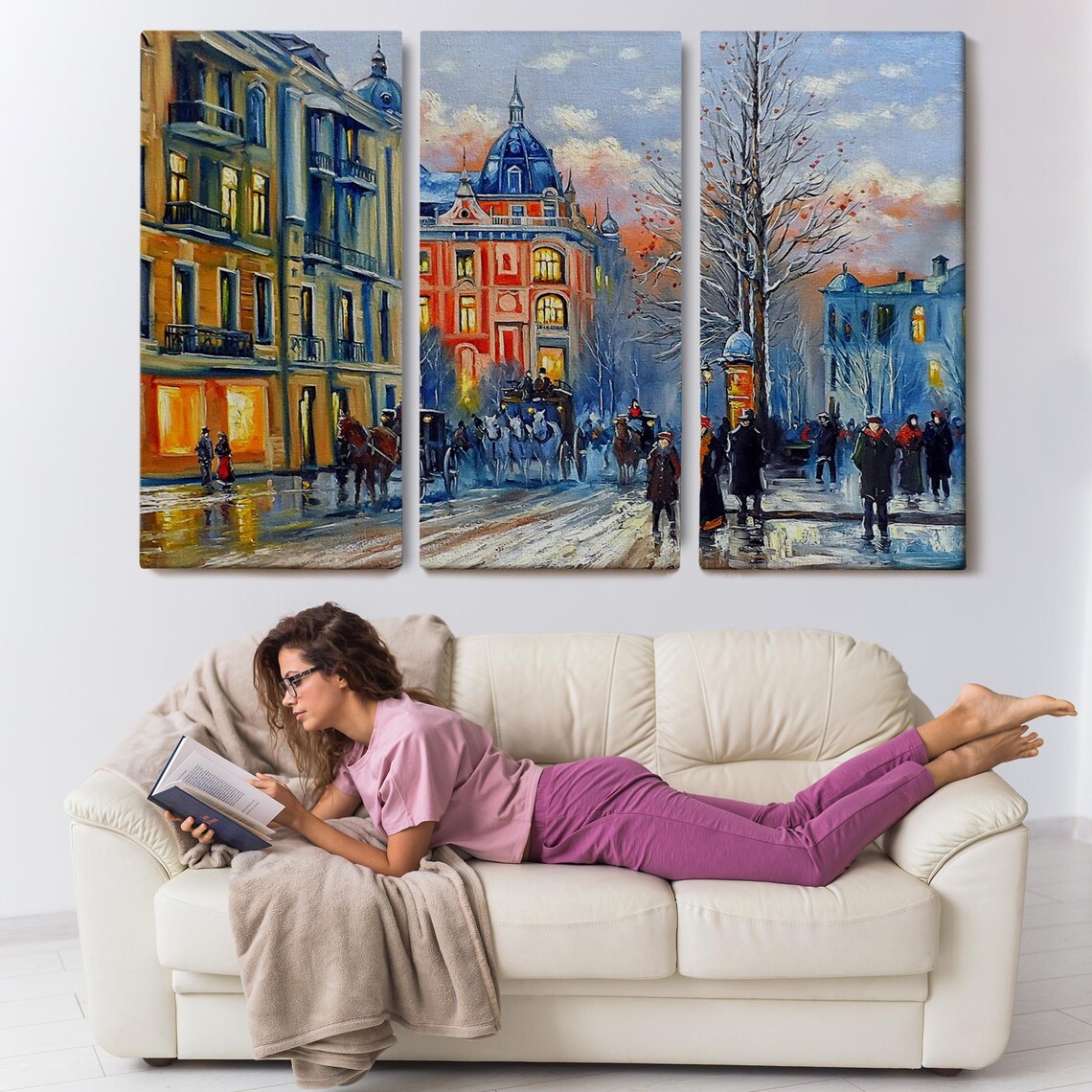 Kyiv Ukraine Winter Street Horse Carriages Old Town Evening Art Poster - Image 3