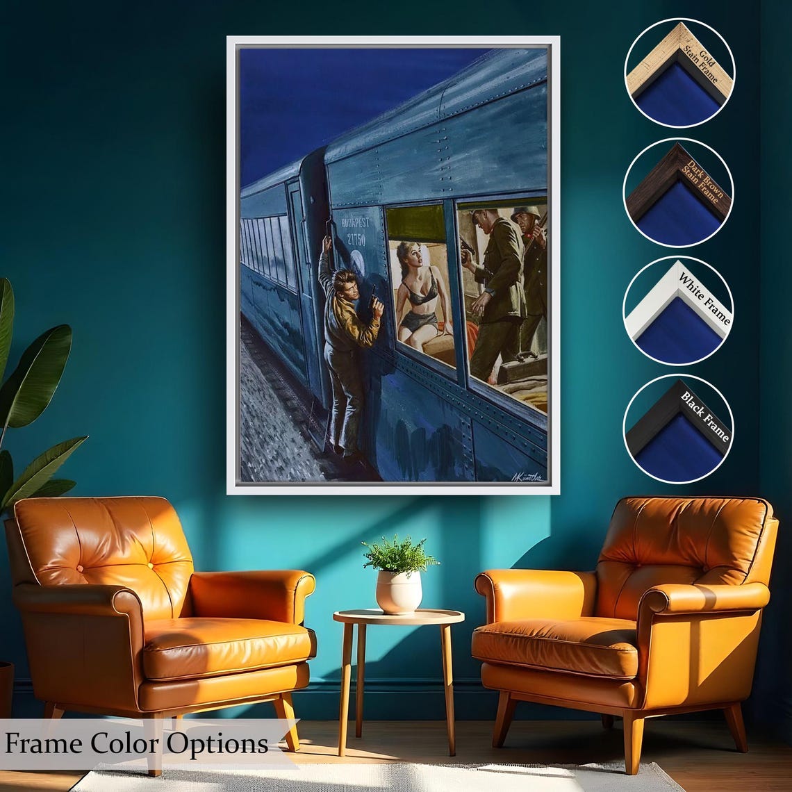 Cold War Spy Train Escape Budapest Pulp Style Action Art Poster - Image 2