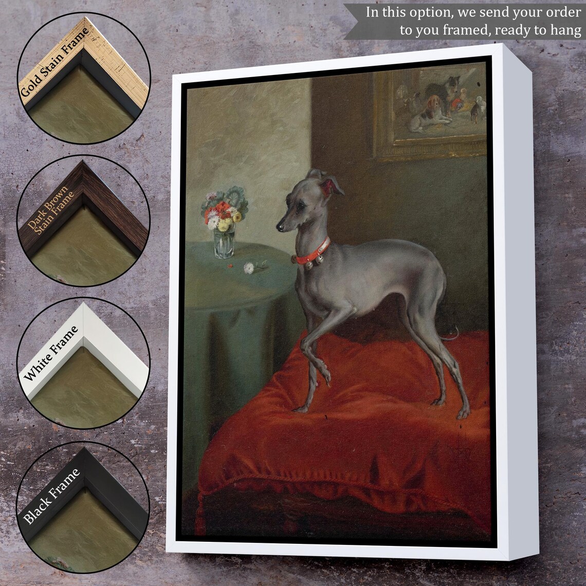 Italian Greyhound On Red Velvet Cushion Classic Oil Dog Art Poster - Image 3