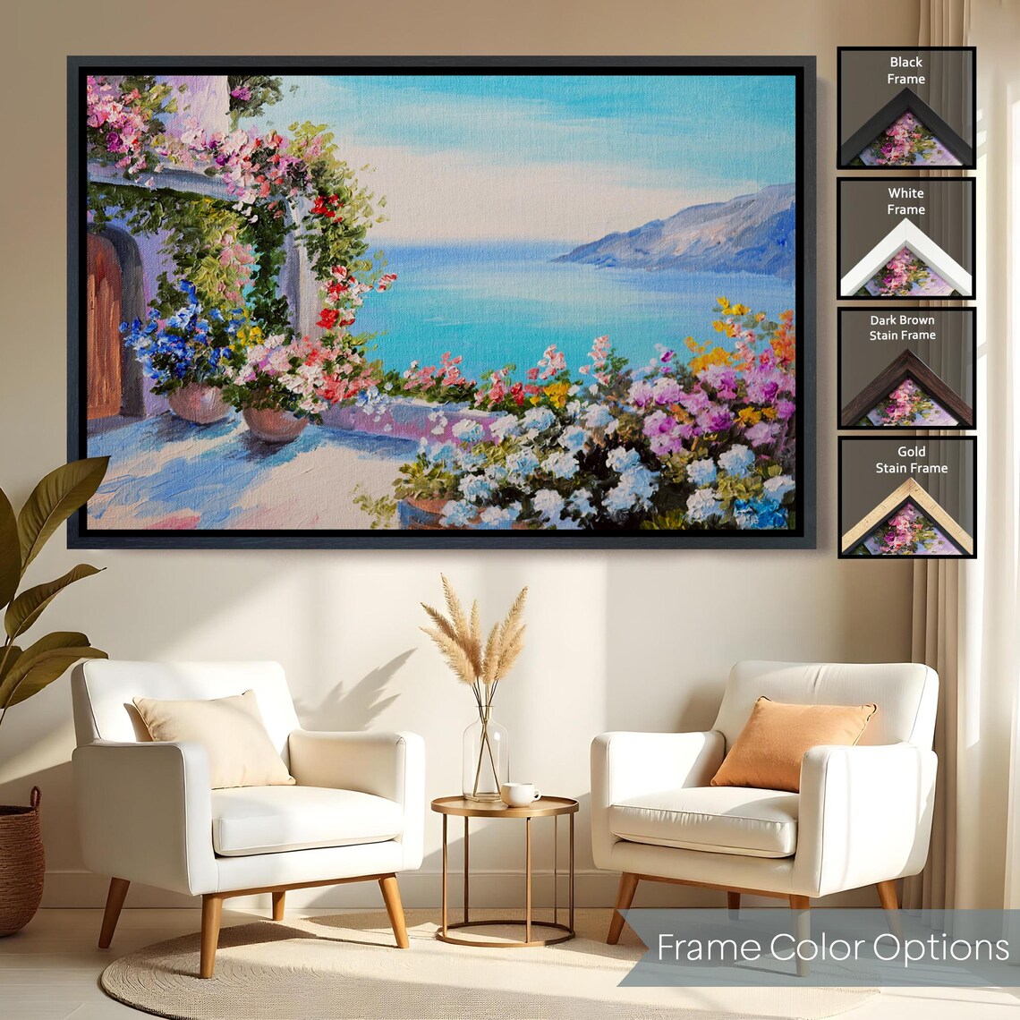 Coastal Terrace Flower Arch Mediterranean Sea View Art Print - Image 2