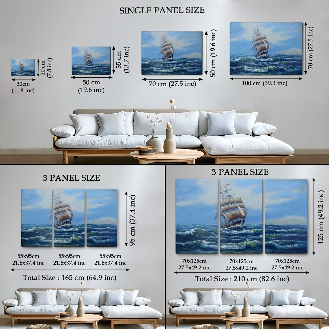 Tall Sailing Ship Full White Sails Blue Ocean Waves Art Print - Image 4
