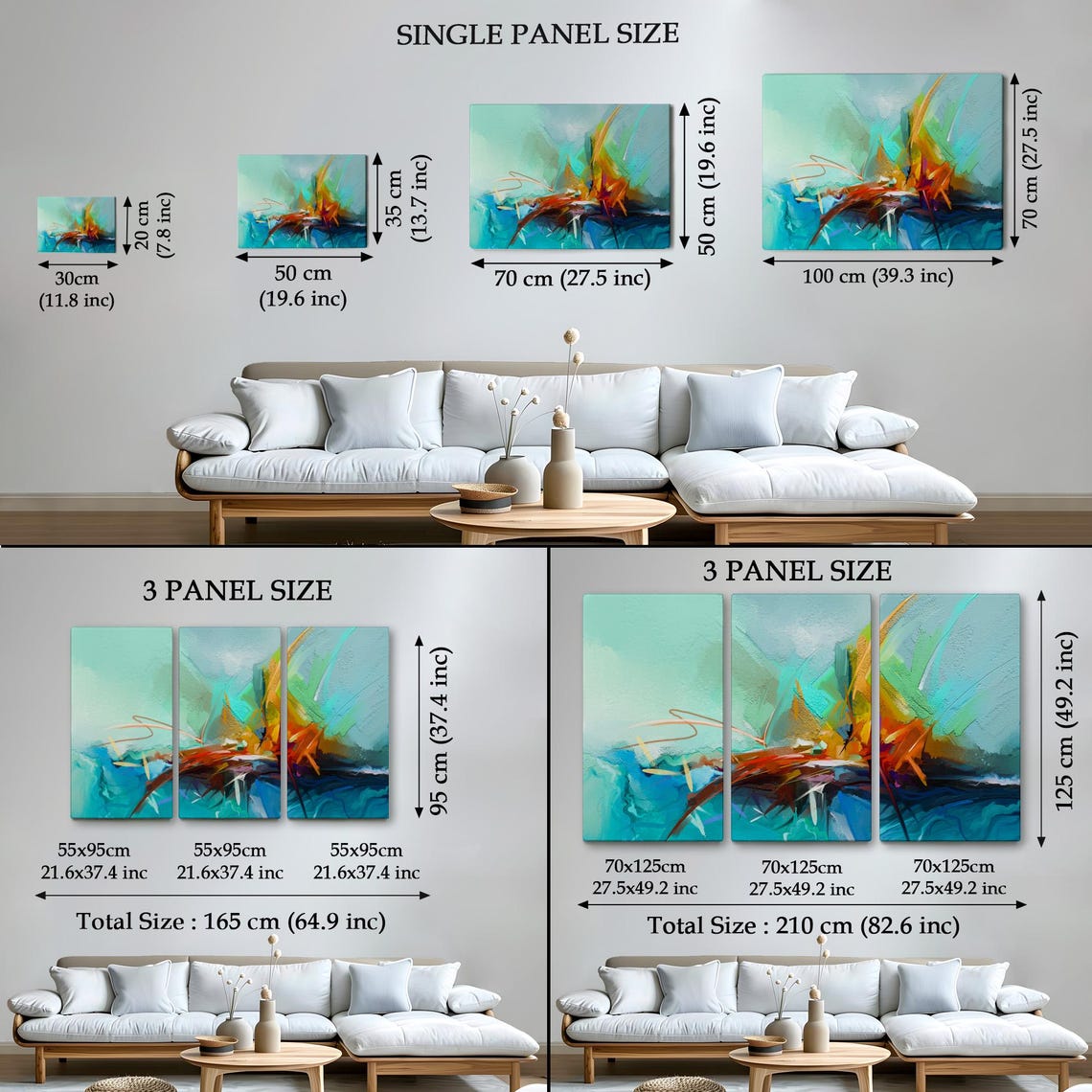 Teal Abstract Brushstrokes Warm Orange Yellow Modern Minimalist Poster - Image 4