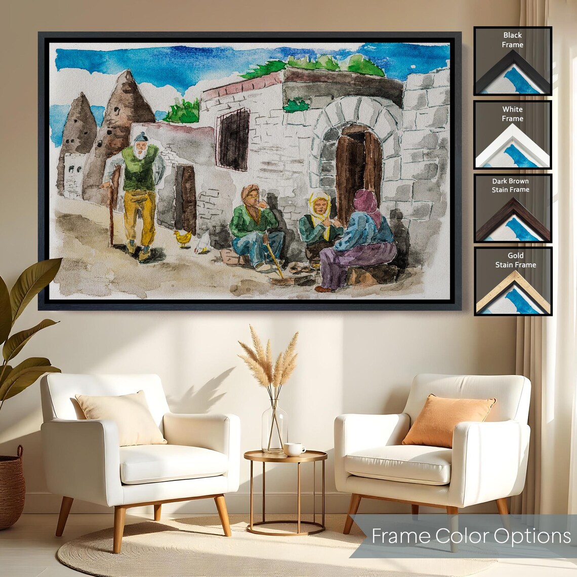 Cappadocia Village Watercolor Fairy Chimneys Stone Houses Scene Print - Image 2