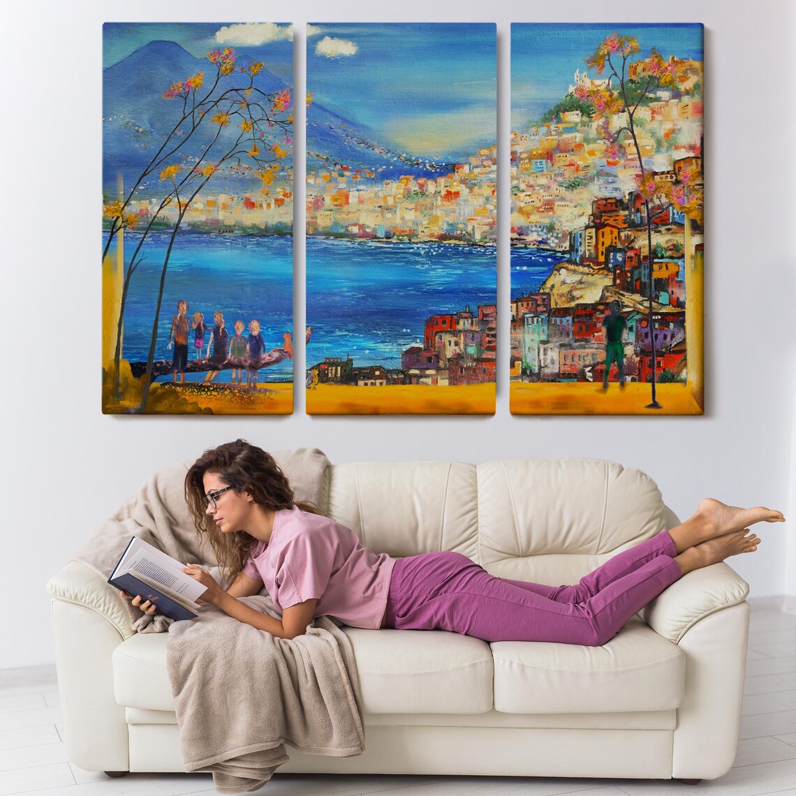 Southern Italy Cliffside Coastal Town Blue Sea Painting Travel Poster - Image 3