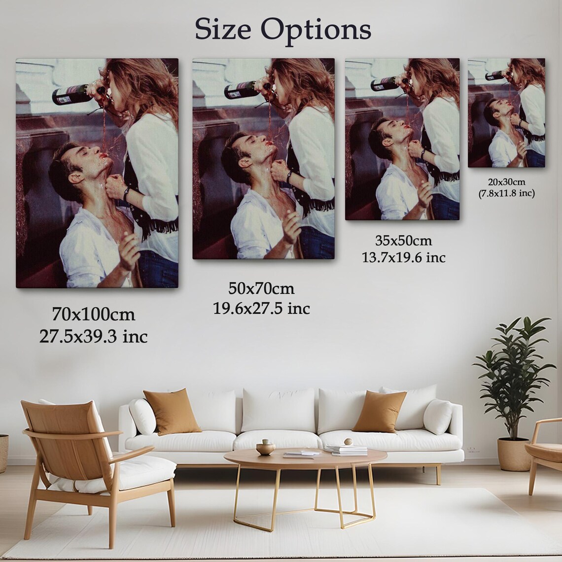 Couple Sharing Red Wine Playful Kiss Romantic Photography Poster - Image 4