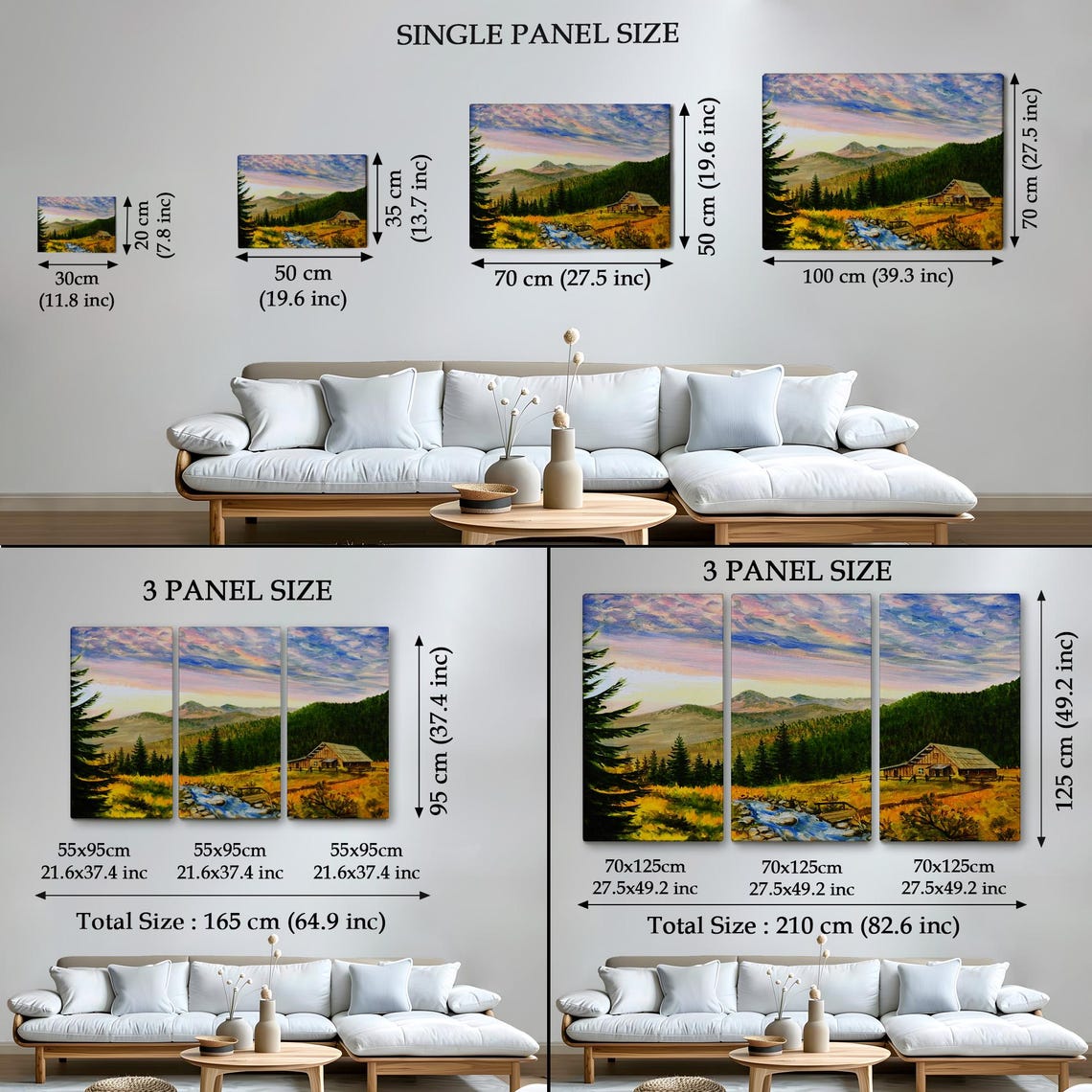 Pine Forest Mountain Cabin Stream Sunset Sky Landscape Travel Poster - Image 4
