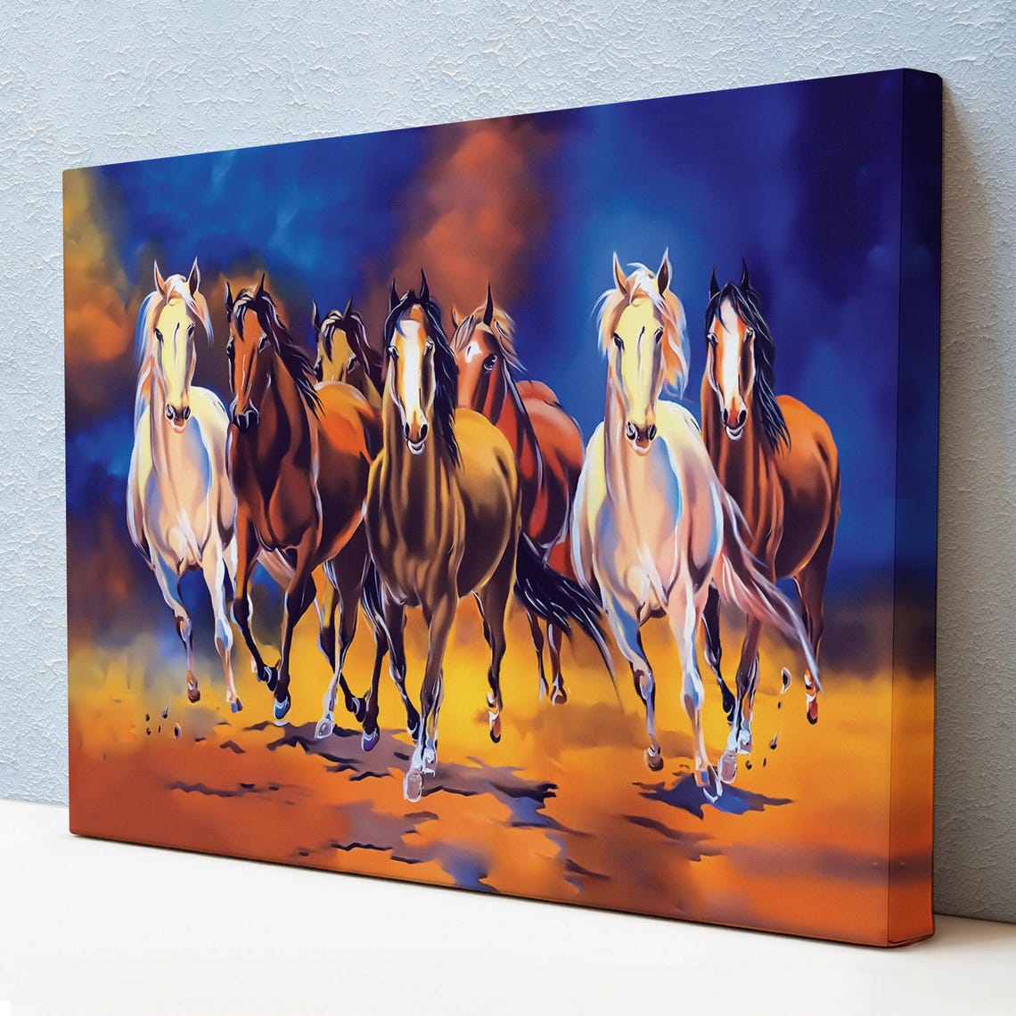 Seven Galloping Horses Sunset Wild Herd Dynamic Animal Poster