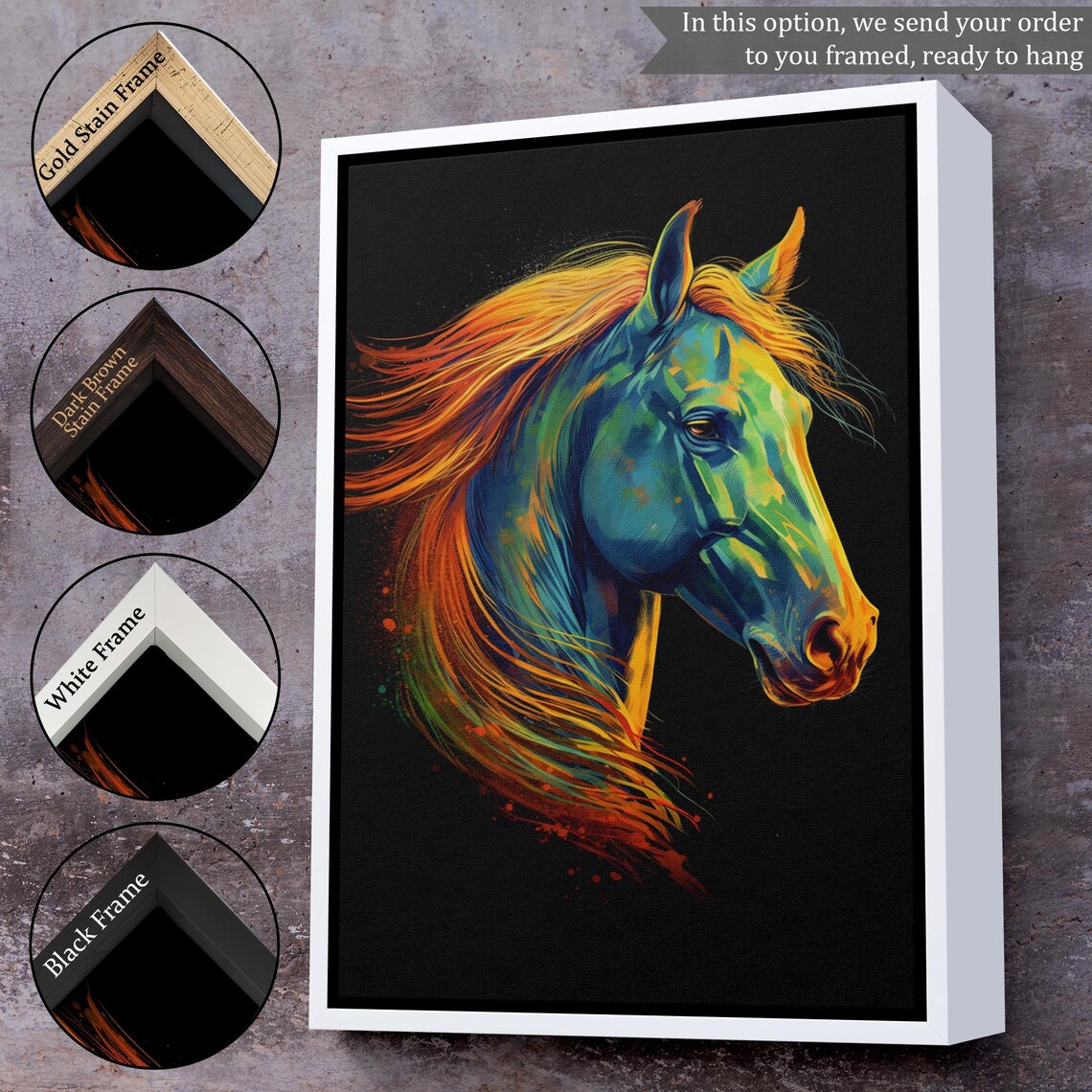 Fiery Mane Colorful Horse Head Portrait Neon Pop Animal Art Poster - Image 3