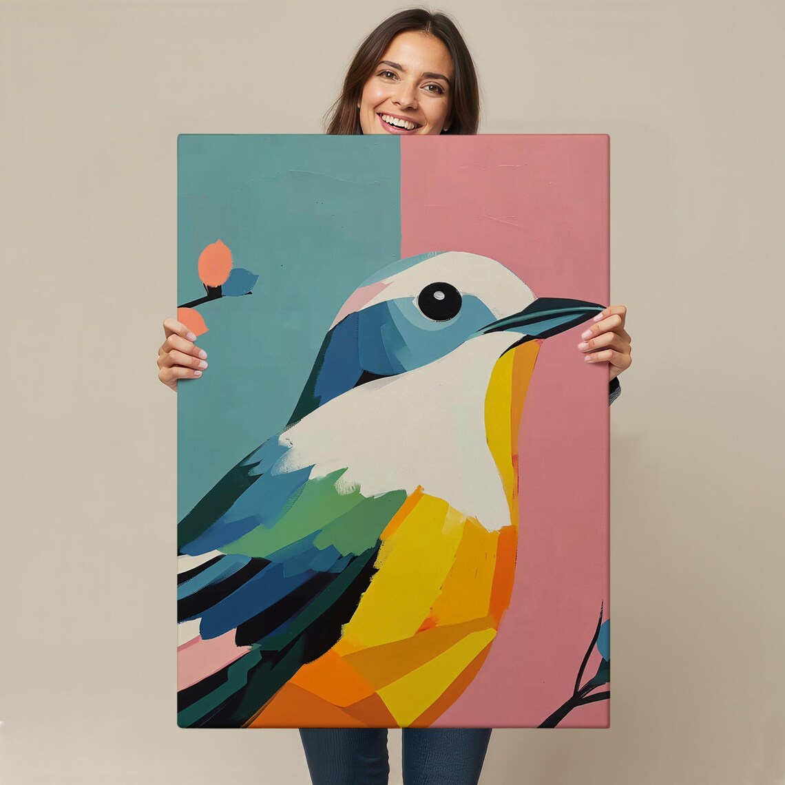 Colorful Abstract Songbird Modern Stylized Bird Portrait Art Poster - Image 4