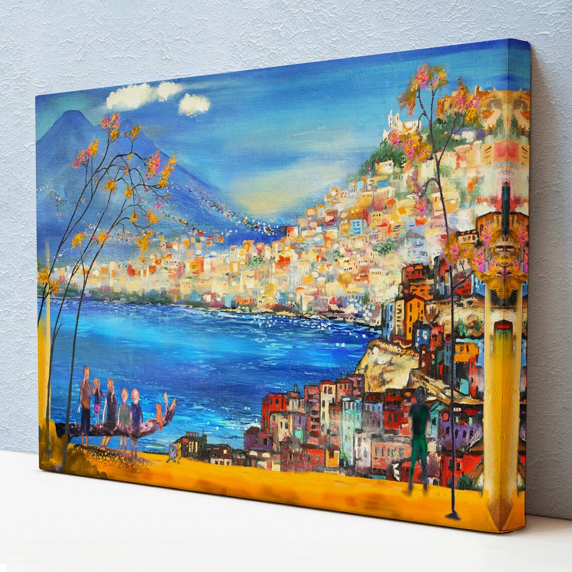 Southern Italy Cliffside Coastal Town Blue Sea Painting Travel Poster
