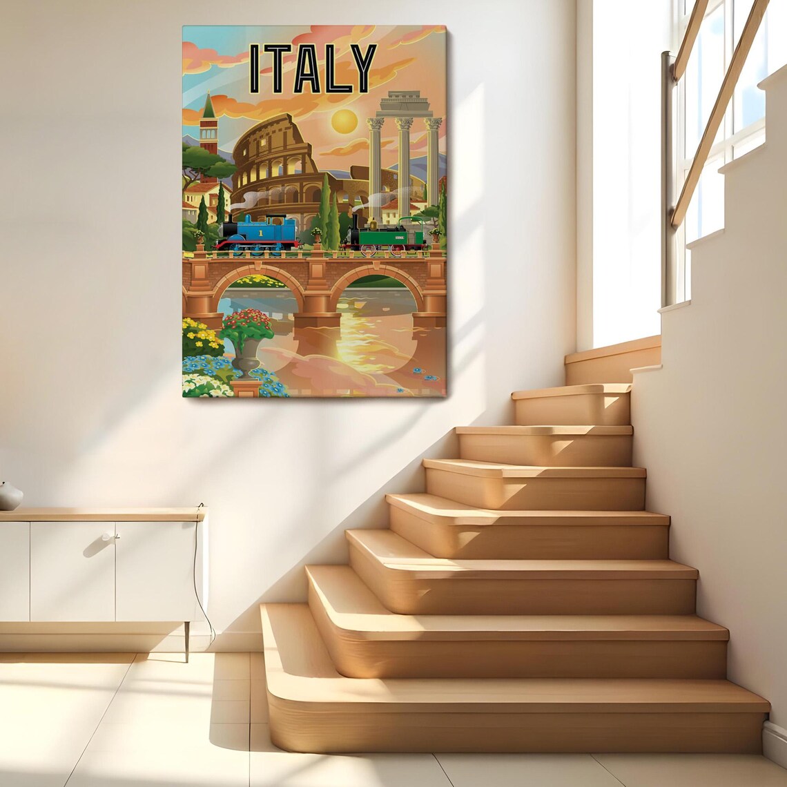 Italy Colosseum Rome Vintage Travel Landmarks Sunset Train Poster - Image 2