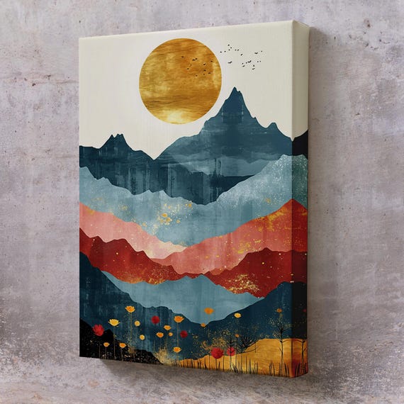Sunset Above The Mountains Painting Landscape Wall Table Nature Decor Nature Art Nature Wall Decor