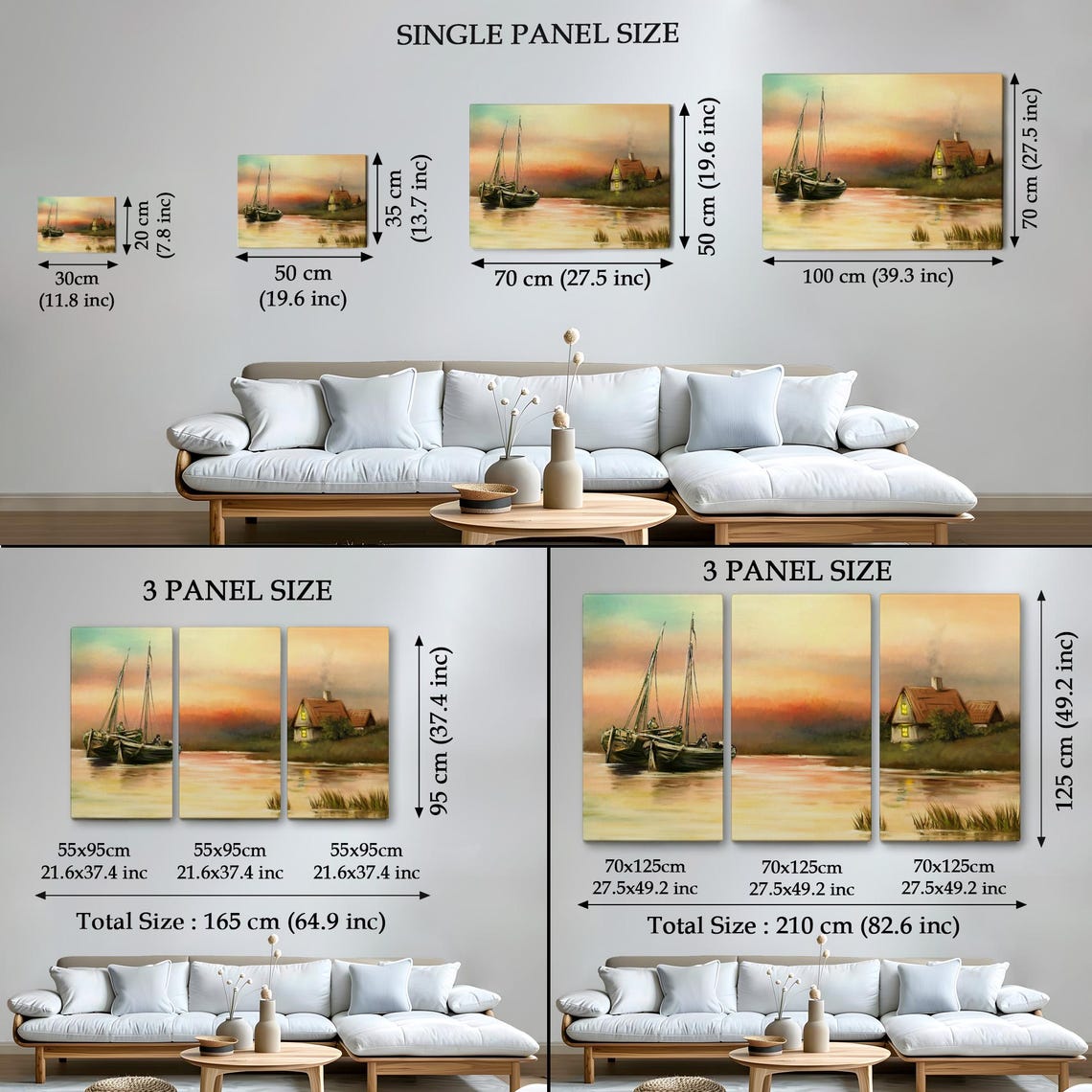 Fishermen Boats Sunset Riverside Cottage Cozy Evening Landscape Poster - Image 4