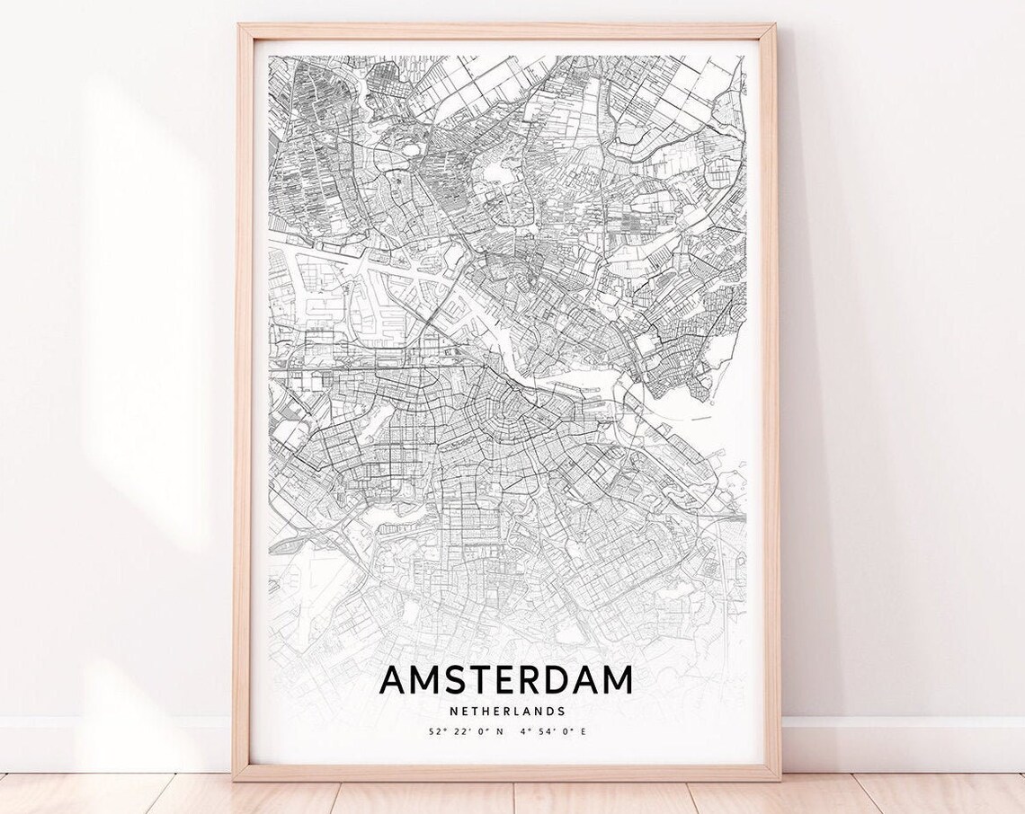 Amsterdam Map Print, Modern Holland Travel Poster