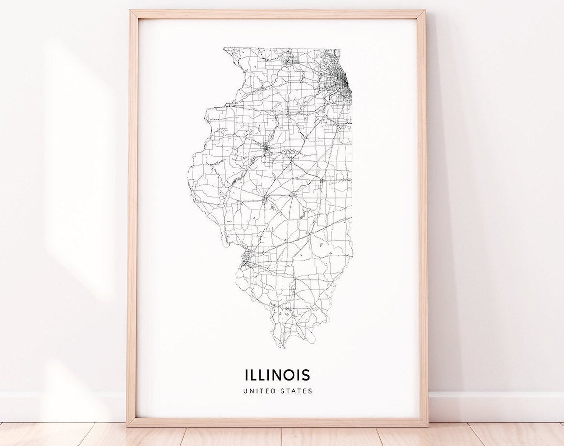 Illinois Map Print, Modern Minimalist Poster