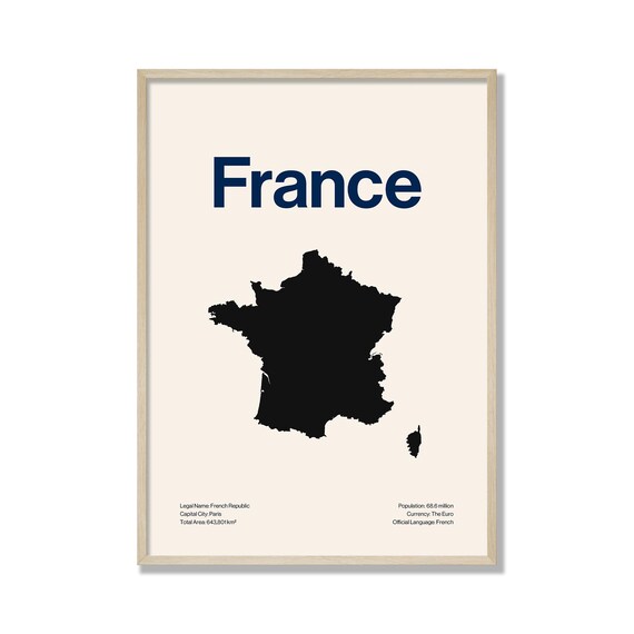France Map Print, Minimalist Contemporary Travel Poster