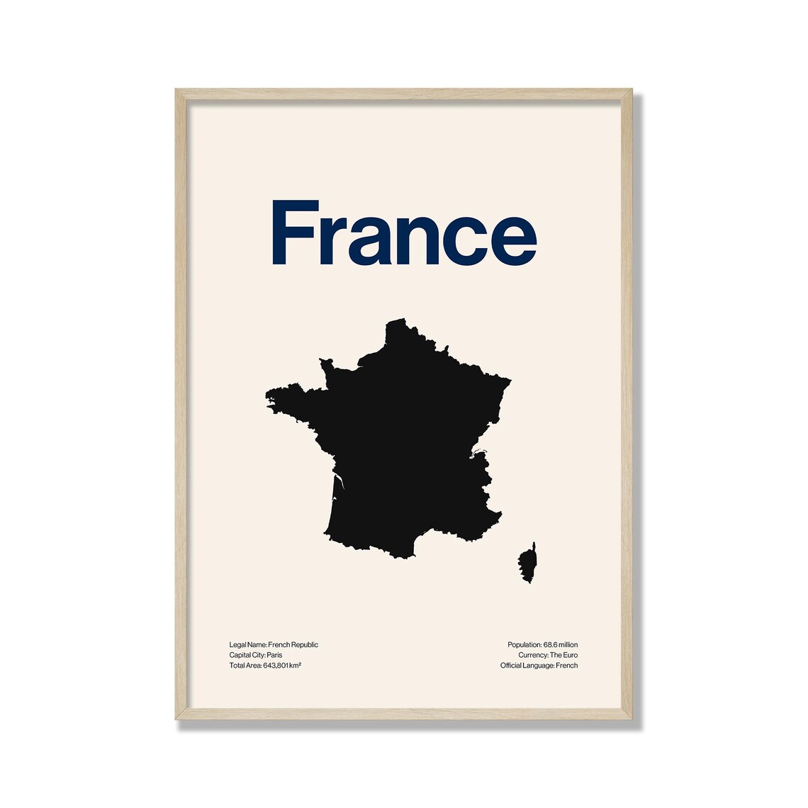 France Map Print, Minimalist Contemporary Travel Poster