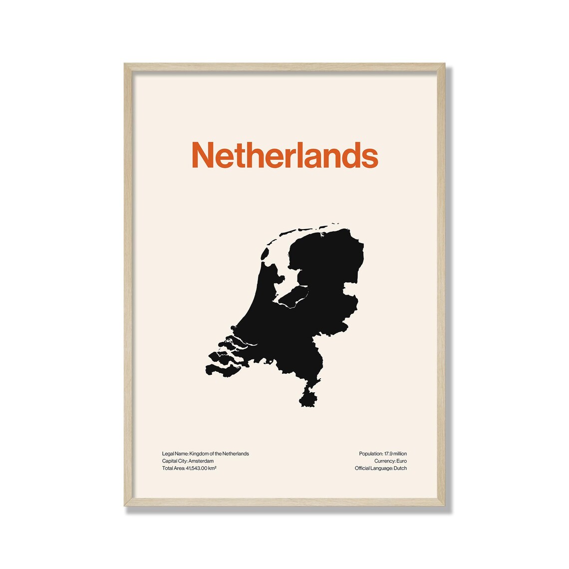 Minimalist Netherlands Map Print Modern Wall Art Contemporary Travel Poster Neutral Home Decor