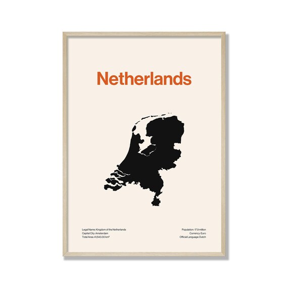 Minimalist Netherlands Map Print Modern Wall Art Contemporary Travel Poster Neutral Home Decor