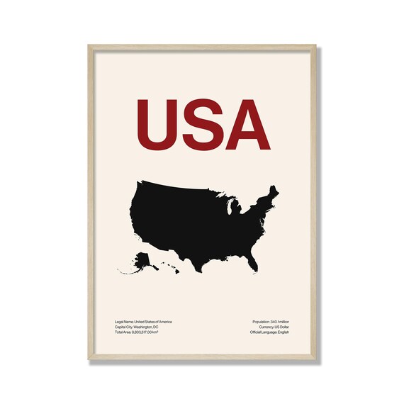 Minimalist Usa Map Print Modern America Wall Art Contemporary Travel Poster Neutral Home Decor Gift For Lover