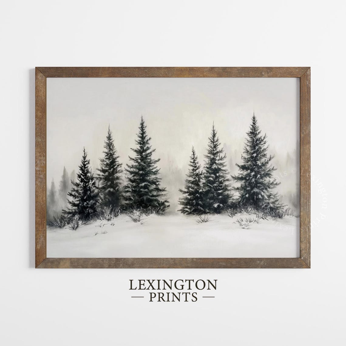 Dark Pine Trees in Falling Snow Neutral Minimalist Winter Poster - Image 5