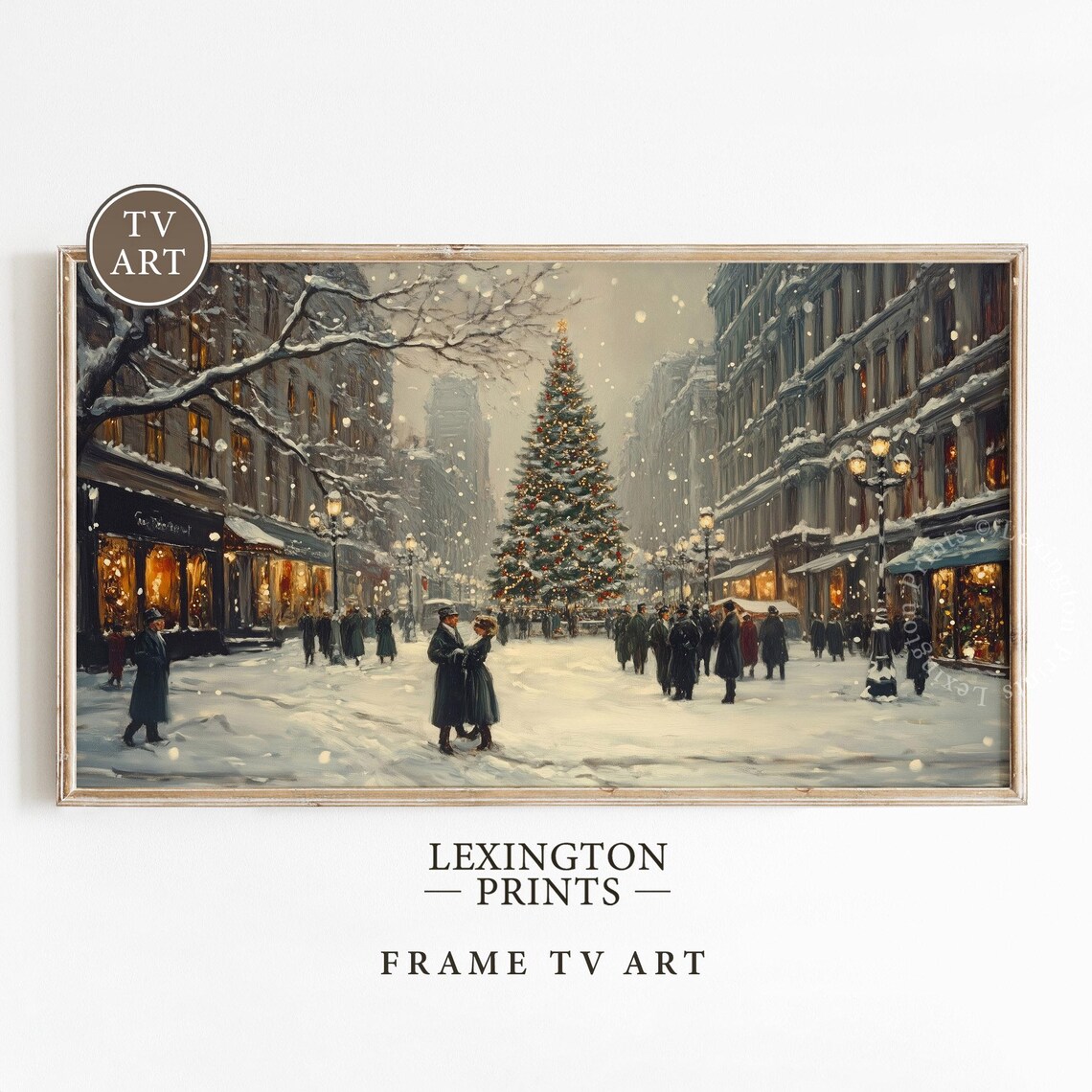 Victorian Christmas Tree City Street Snow Vintage Frame TV Art Poster