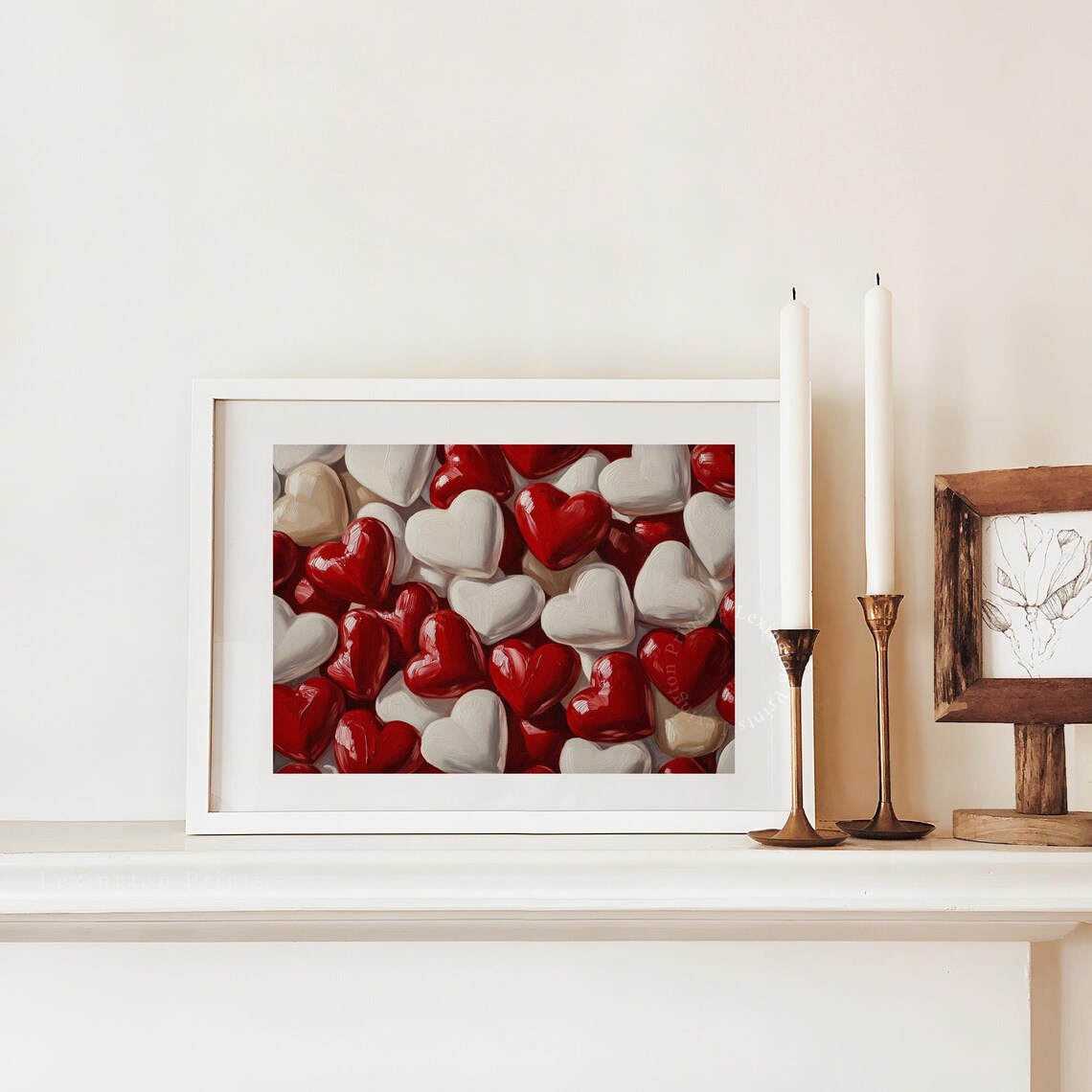 Glossy Red White Cream Candy Hearts Valentine Love Kitchen Wall Art - Image 2