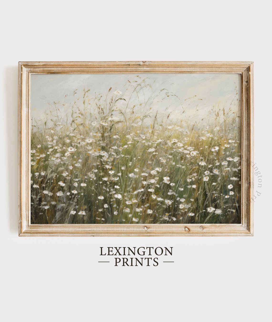 Misty Wildflower Meadow Daisy Field Soft Neutral Landscape Poster