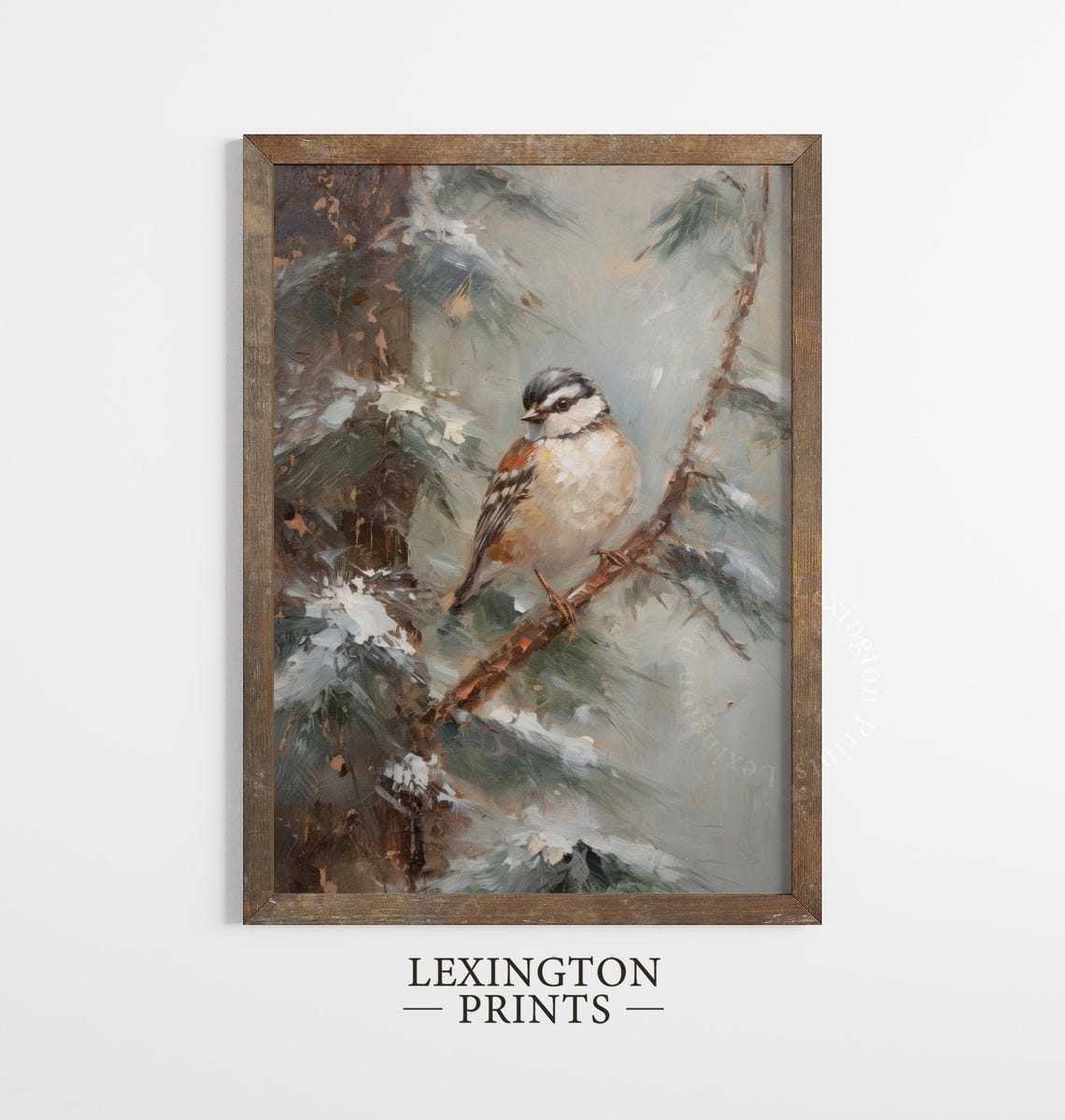 Chickadee Winter Bird Snowy Pine Branch Vintage Painting Art Poster - Image 4