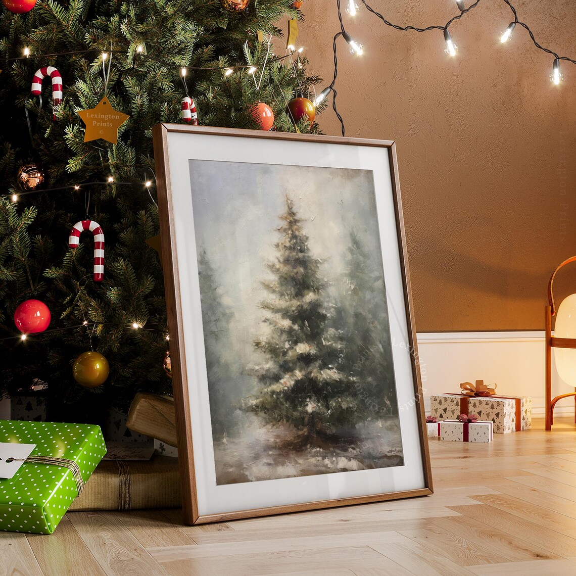 Lone Snowy Fir Tree Misty Winter Minimalist Woodlands Poster - Image 8
