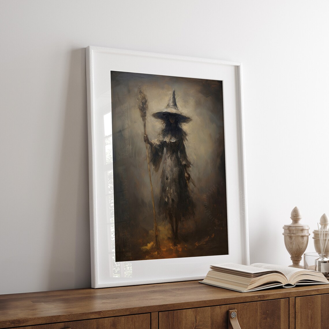 Dark Witch Portrait Moody Vintage Halloween Staff Painting Poster - Image 5