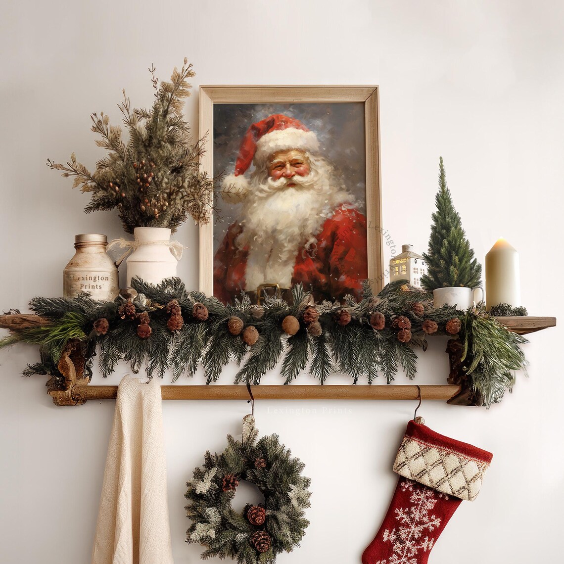 Smiling Santa Claus Portrait in Red Suit Vintage Christmas Art Print - Image 6