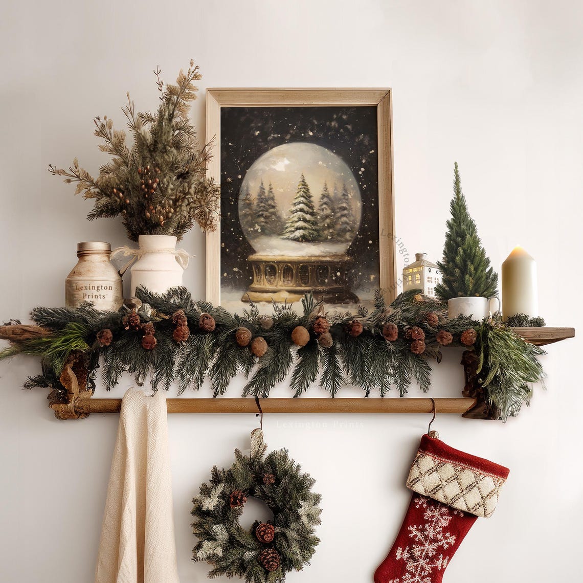 Vintage Snow Globe Christmas Trees Dark Moody Holiday Scene Poster - Image 6