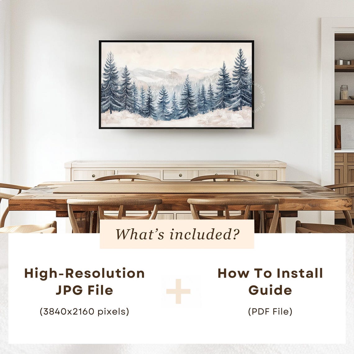 Snowy Pine Forest Under Misty Mountains Watercolor Winter Scene Poster - Image 6