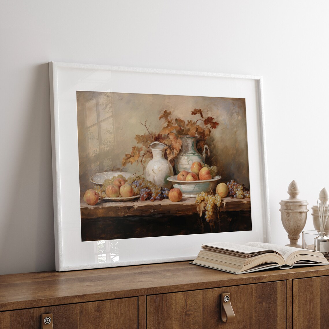 Classic Fruit Still Life Grapes and Peaches Ceramic Jugs Poster - Image 4