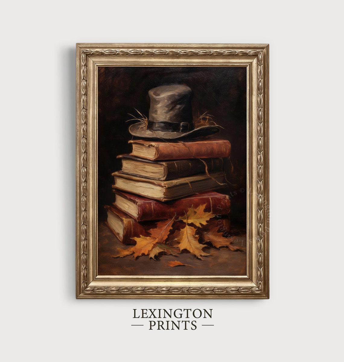 Rustic Fall Book Stack Witch Hat Vintage Autumn Still Life Poster - Image 2