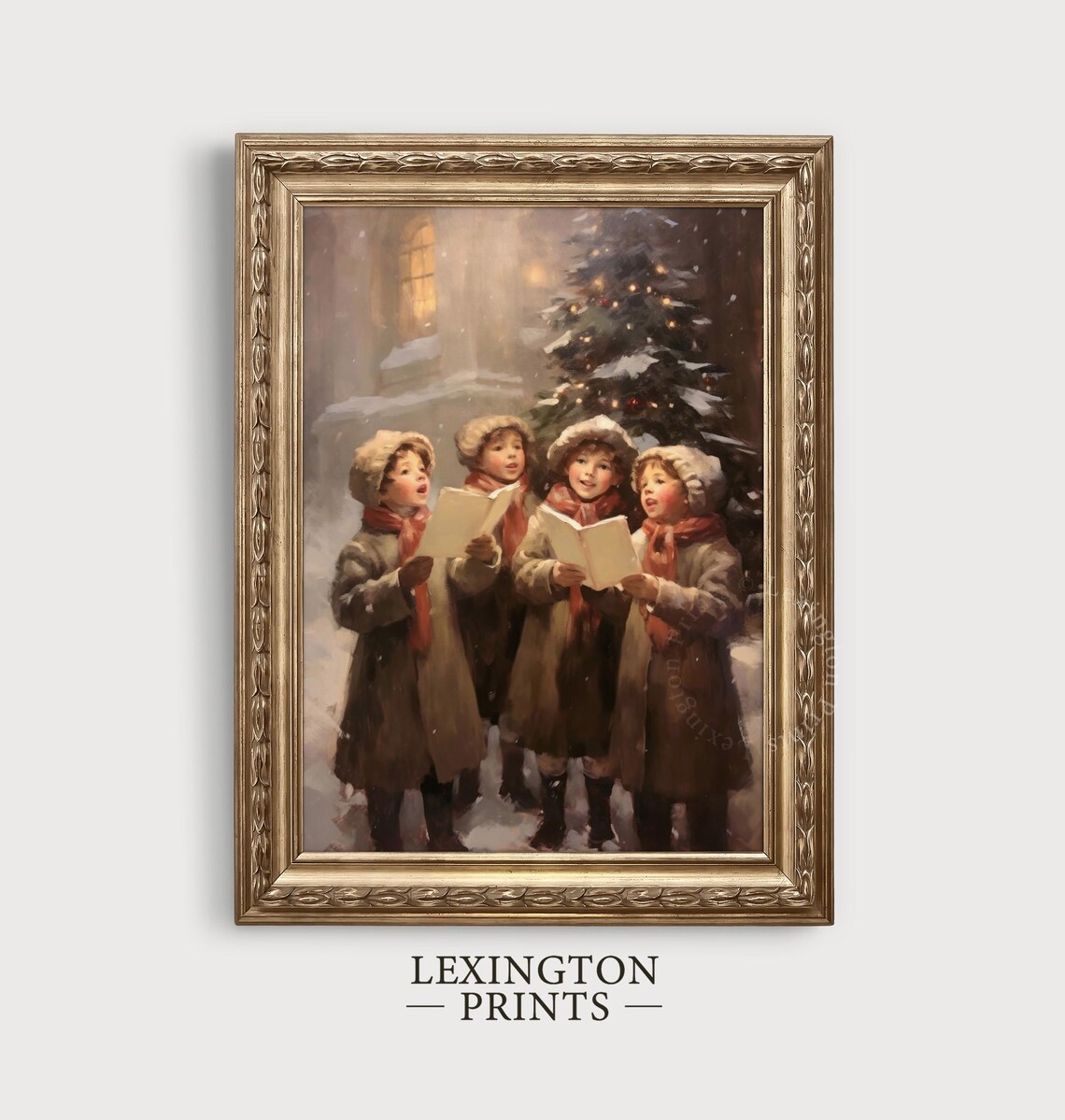 Children Caroling in Snow Night Vintage Christmas Choir Scene Poster - Image 4