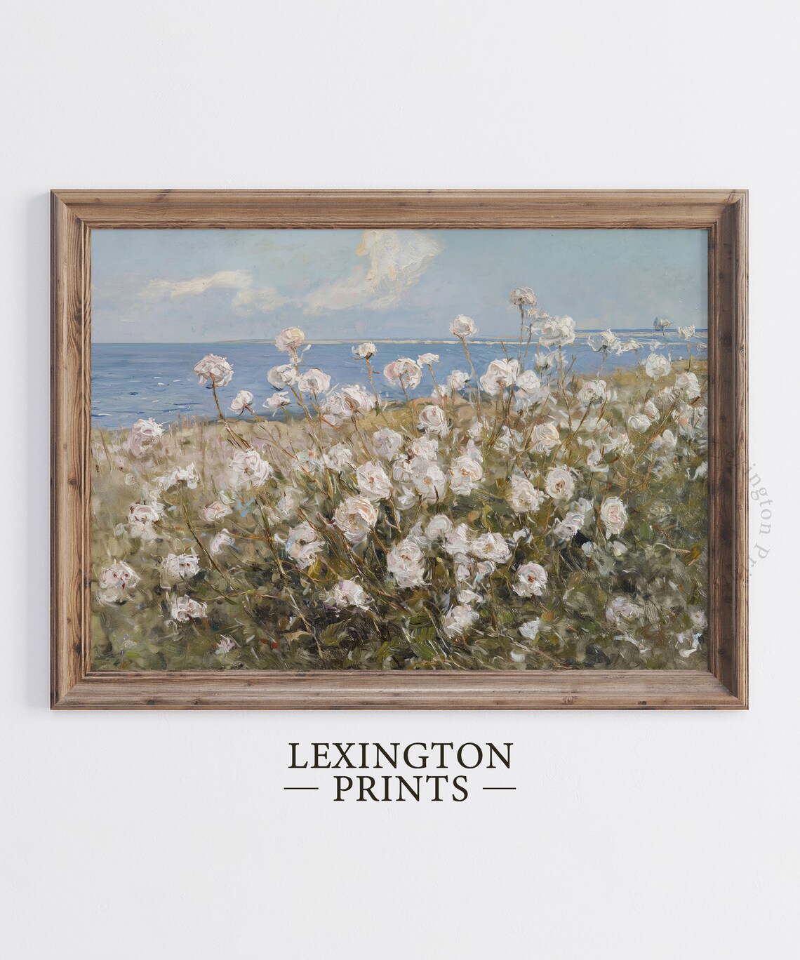 Coastal White Wildflowers Sea Horizon Summer Impressionist Painting Poster - Image 5
