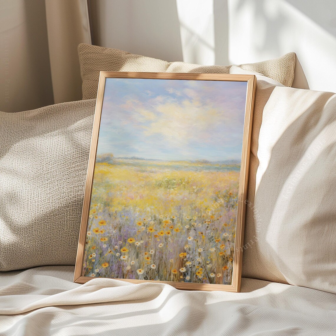 Lavender and Yellow Wildflower Meadow Pastel Oil Painting Spring Poster - Image 8